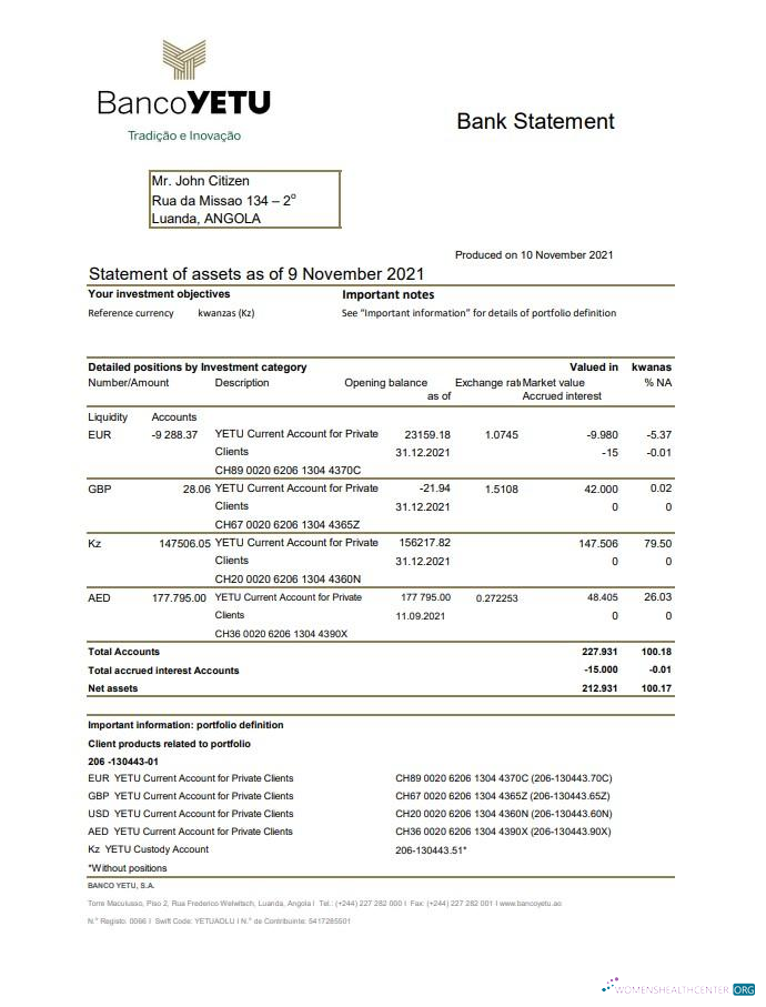 Download Angola Banco Yetu bank statement excel Photoshop template